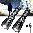 Alifa Flashlights High Lumens Rechargeable, 2Pack Rechargeable Flashlights, 1000000lm Super Bright Flashlight, 5Mode Tactical Zoomable Flashlights, LED Flashlight High Powered, Waterproof