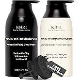 Hard Water Shampoo & Conditioner Set | Hydrating Hair Treatment for Shine & Manageability | Clarifying Wash with Bentonite Clay, Volcanic Ash, Lactic Acid | Metal Detox Shampoo with Collagen 32 FL oz