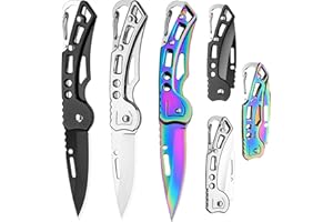 Daemson 3 Pack Pocket Knife, Folding Knife with Keychain, Self Defense Knife for Women & Men, Stainless Steel Small Sharp Pocket Knife, Carabiner Knife for Outdoor Camping Hiking Mens Gift