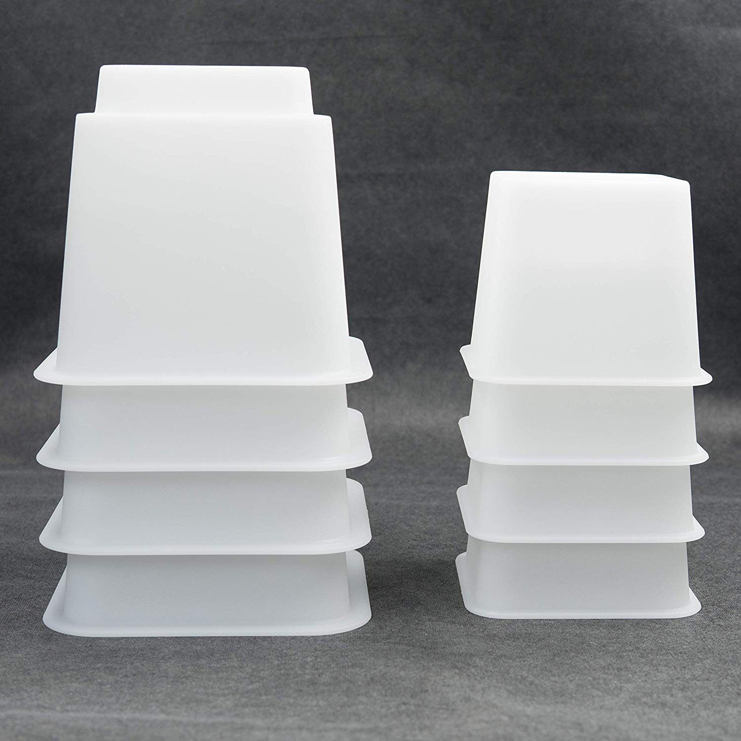 Photo 1 of HomeRoots Adjustable Bed Furniture Risers, Heavy Duty Plastic 3", 5" or 8" White Risers for for Bed and Sofa - Set of 4 - Holds up to 1300LB