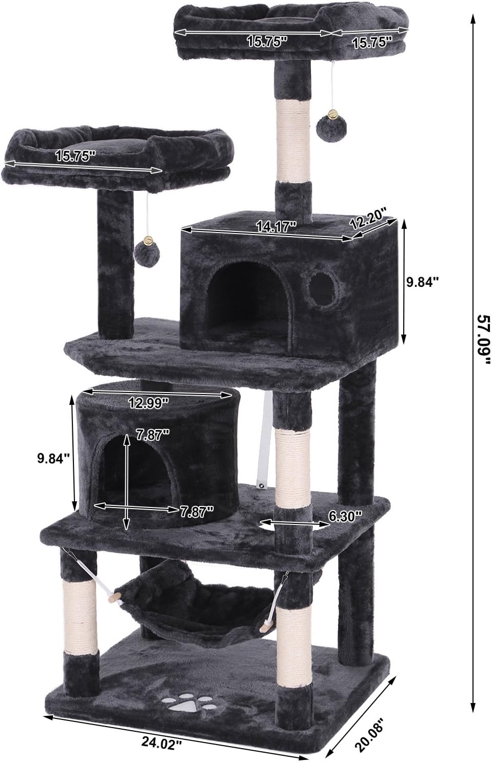 BEWISHOME Cat Tree Condo Tower Kitten Furniture Activity Center Pet Kitty Play House with Sisal Scratching Posts Perches Hammock Grey MMJ01B : Pet Supplies