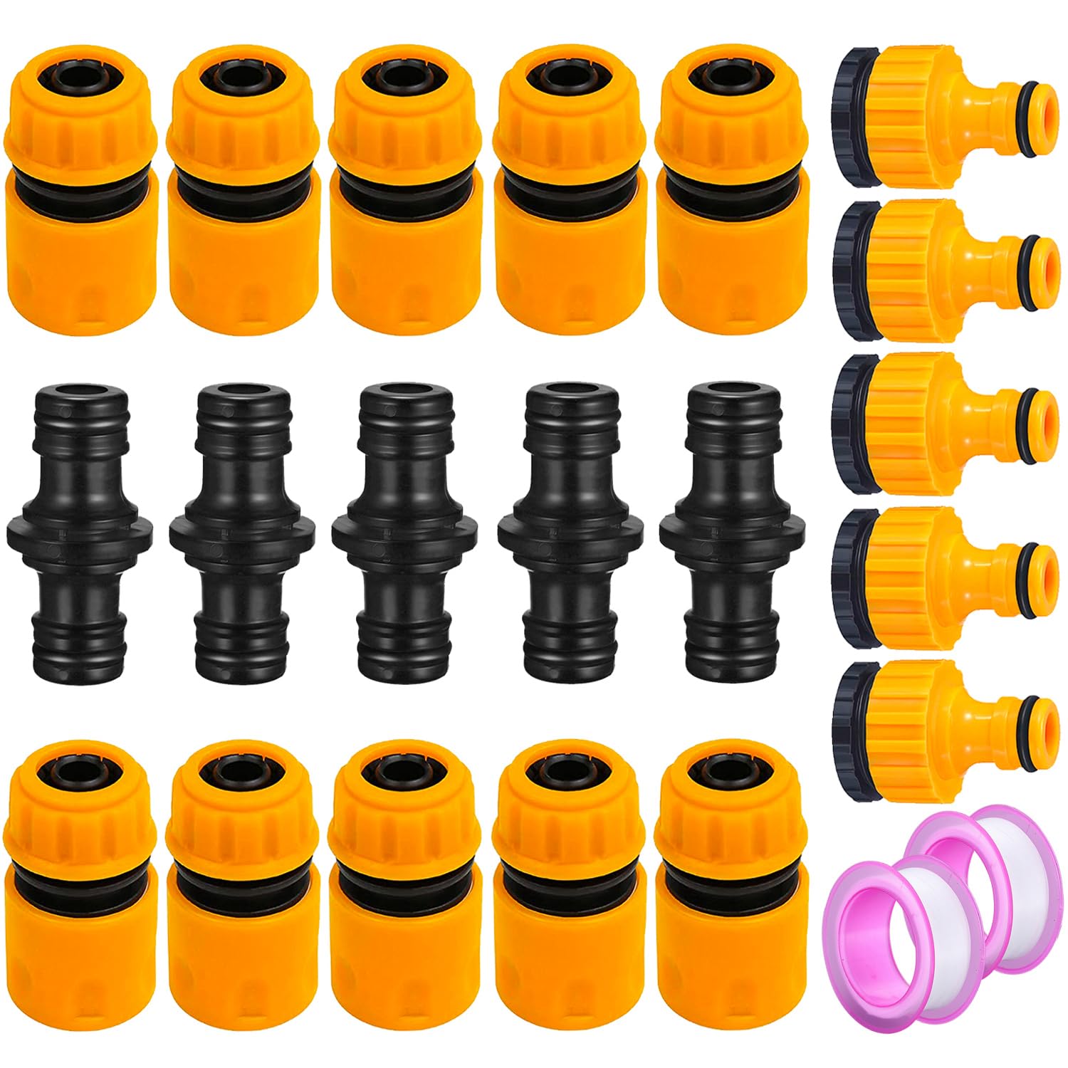 Miyobing Garden Hose Tap Connector Hose Pipe Fittings Kit for Outdoor tap&Join Hose Pipe Tube,10 Hose End Quick Connector,5 Double Male Snap Connector,5 Hose Tap Connector 1/2&3/4 Inch Size 2-in-1,etc