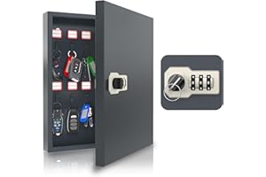 GAIOUS Key Box Wall Mount with Code, Key Lock Box with Key Tags, Key Cabinet with 24 Metal Hooks, Black Steel Key Lock Box for Car Dealer, Property Manager, Valet Parking, Home, Office, Garage
