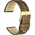 WOCCI 20mm Old-fashioned Watch Band for Men, Top Grain Leather, Golden Polished Buckle (Dark Tan)