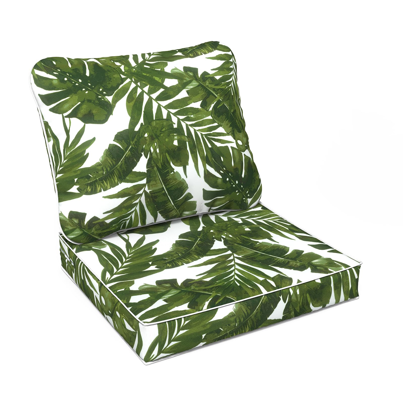 Photo 1 of LVTXIII Outdoor/Indoor Deep Seat Cushion Patio Seat and Back Cushion Set All-Weather Replacement Chair Cushion for Chairs Sofa and Coach, 24"x24"x4", Palms Green