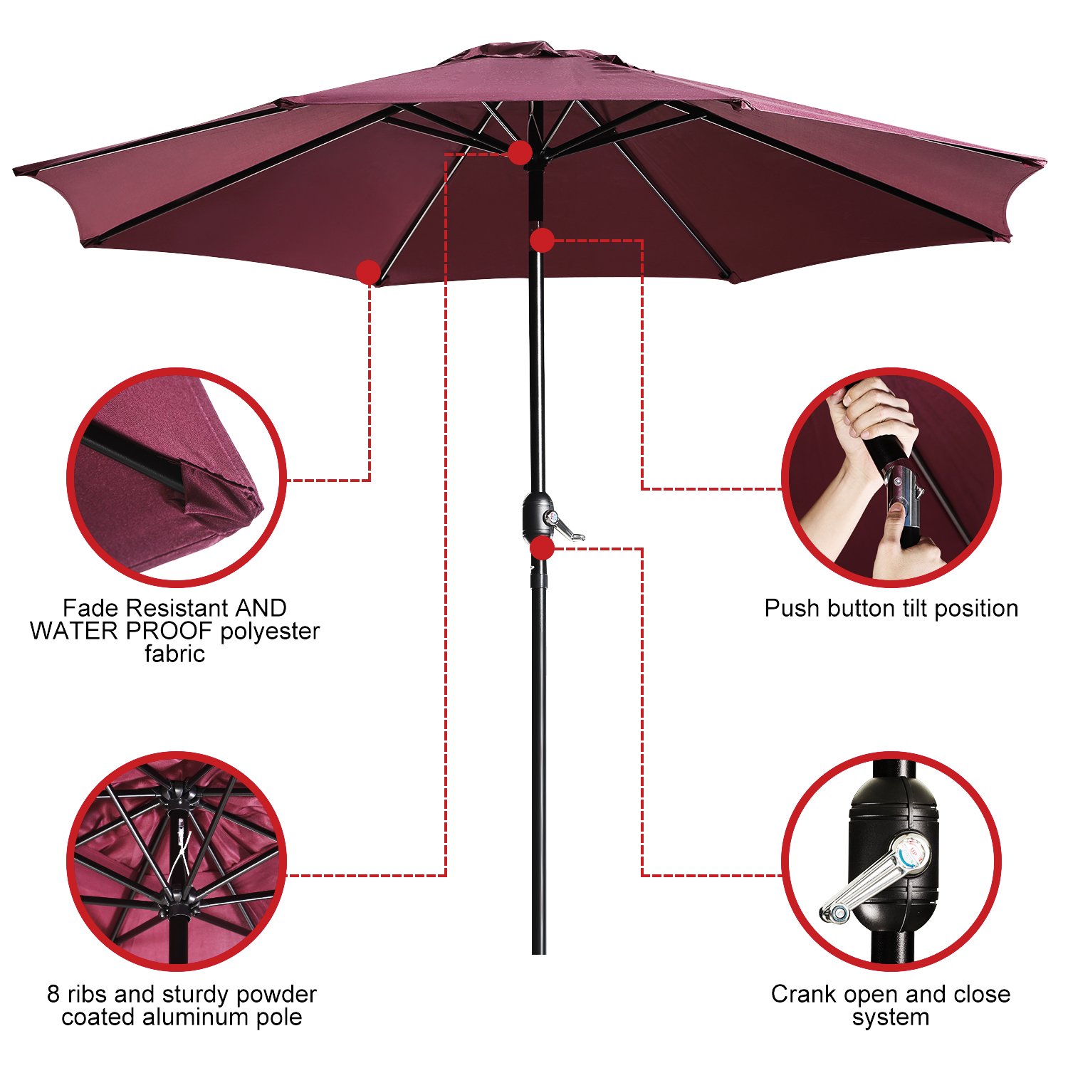 Patio Lawn Garden Fade Resistant Water Proof Patio Table Umbrella Polyester Aluminum Alloy Pole Tilt Button Outside Table Umbrella Uhinoos 9 Ft Patio Umbrella Outdoor Umbrella With Crank And 8 Ribs Blue