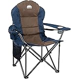 Coastrail Outdoor Camping Chair with Lumbar Back Support, Oversized Padded Lawn Chair Folding Quad Arm Chair with Cooler Bag,