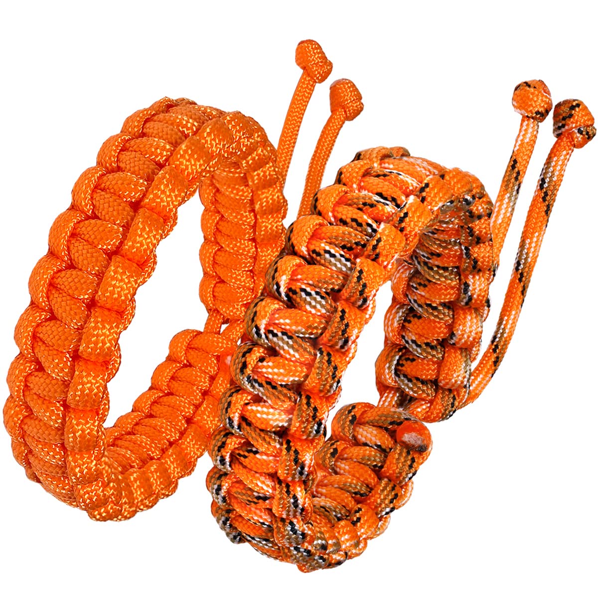 Jewboo Paracord Survival Bracelets Braided Paracord Handmade Rope for Couples Men Women Adjustable Size (2Pcs Oranges)