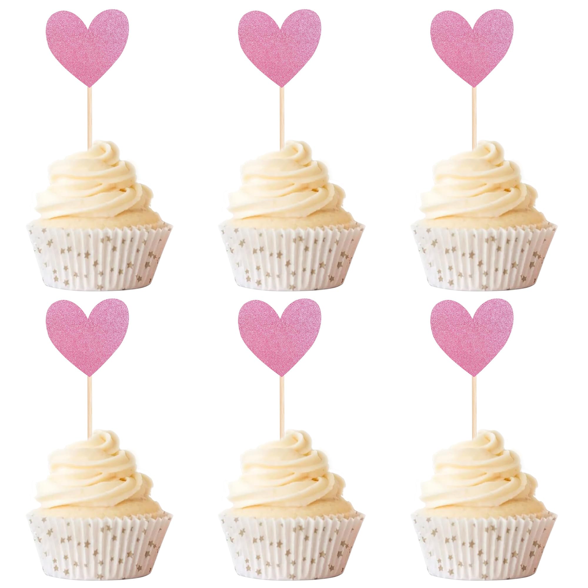 Photo 1 of 20 Pcs Heart Shaped Glitter Cupcake Decorations, Pink Cake Topper Suitable for Wedding Party Birthday Party Anniversary Cake Toppers