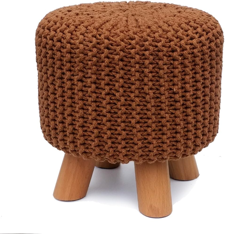 UUSSHOP Footstool Footrest Pouffe Ottoman Foot Stool Chair Seat Bench with Removable Handmade 100% Cotton Knitted Cover (Brown)