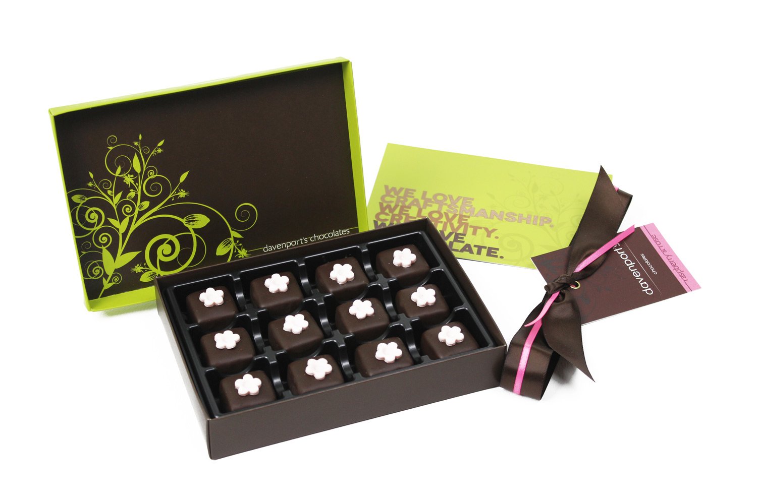 Luxury Chocolates Gift Box:12 Raspberry & Rose Handcrafted Dark Chocolate Truffles Made in Our Boutique Artisan Chocolate Studio