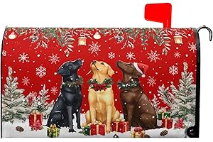 Evlaschin Christmas Dog Mailbox Cover with Magnetic 25.5x21 Inch Xmas Puppy Trees Winter Snowflakes Waterproof Mailbox Wrap Letter Post Cover Large Size for Garden Yard Outdoor New Year Decor