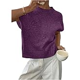 SOLY HUX Women's Short Sleeve Sweater 3D Floral Sweaters Pullover Tank Tops Knit Vest Trendy Fashion Clothing Red Violet Floral Large