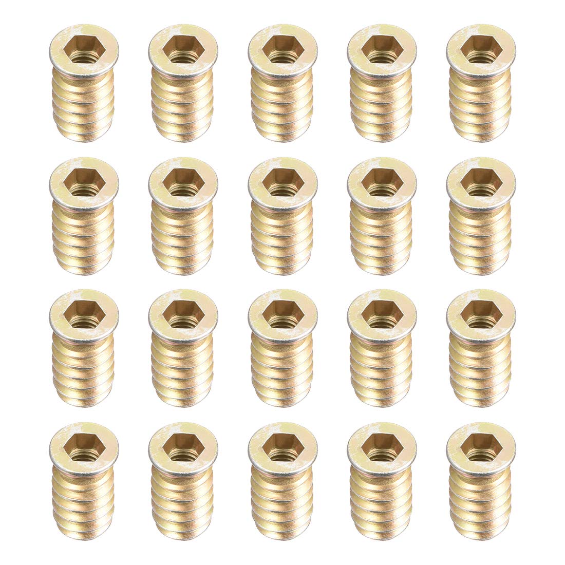 sourcing map Wood Furniture M6x20mm Threaded Insert Nuts Interface Hex Socket Drive 20pcs