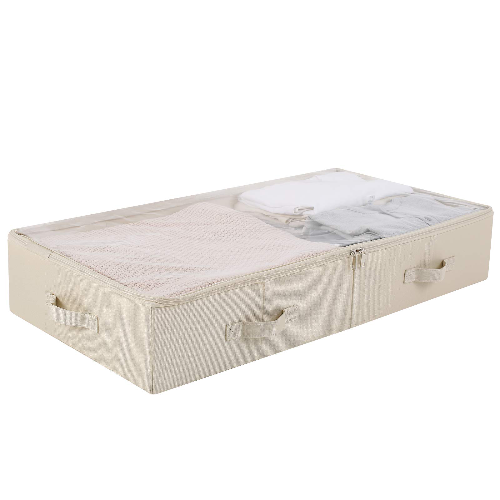 Amonsen Spacious Underbed Storage Bins with Visible Zip Lid, 85X43X15cm, Ideal for Shoes, Blankets, Sheets Toys, Wedding Dress Organization, Folding & Washable, Space Saving Helper, Beige