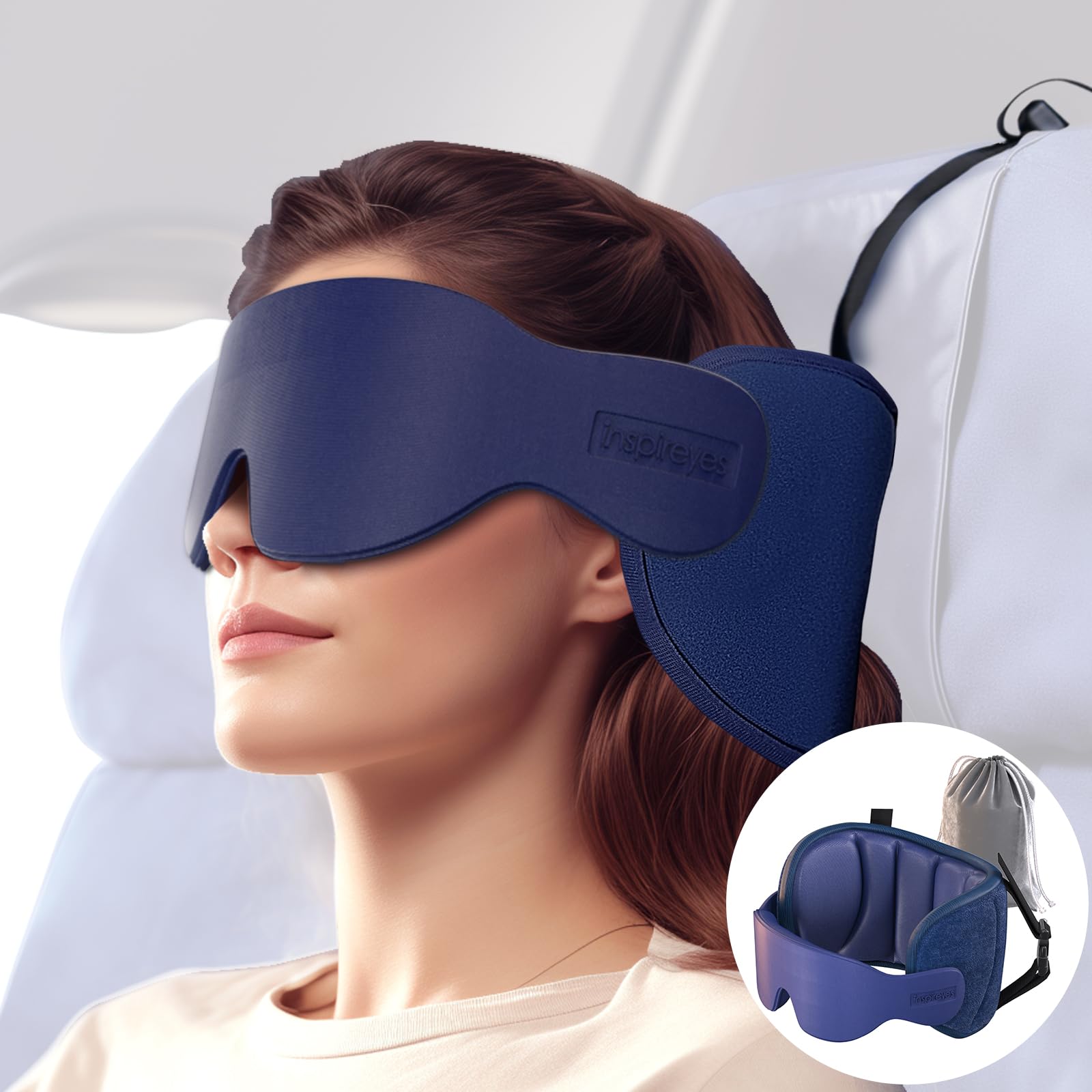 Photo 1 of Inspireyes Travel Pillows for Airplanes, 360° Head Support for Long Flight, Soft Airplane Pillow with 3D Eye Mask for Sleeping, Stop Bobblehead, Airplane Headrest Gadgets, Royal Blue