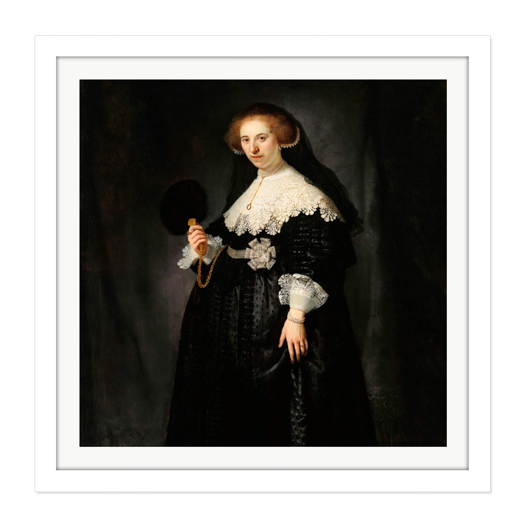 Artery8 Rembrandt Oopjen Coppit Portrait Woman Life Drawing Square Wooden Framed Wall Art Print Picture 16X16 Inch