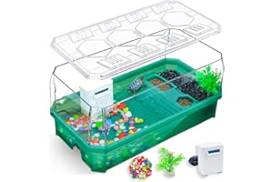 Binano Aquatic Turtle Tank Habitat Kit Stone+Filter+Heat Lamp Enhancing Interaction with 360° Viewing, Standalone Filtration, DIY Creative Zone, Enriched Living (Green, M[Without Light])