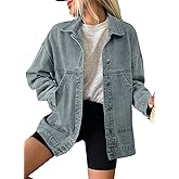 SHEWIN Womens Denim Jacket Casual Long Sleeve Drop Shoulder Button Front Jean Jacket Coat With Pockets