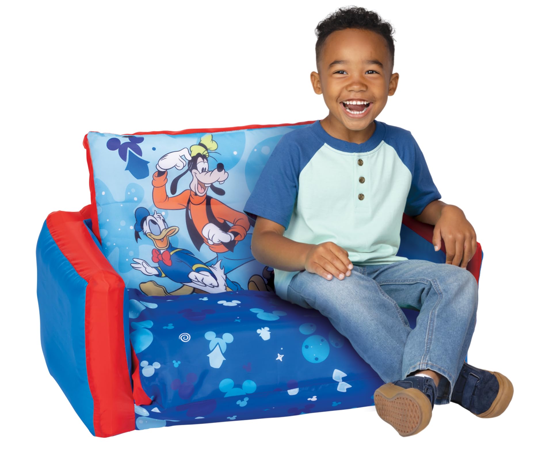 Photo 1 of Mickey Mouse Kids Sofa Bed, Children's 2-in-1 Flip Open Inflatable Comfy Couch to Lounger, Toddler Nap Mat, Kids Couch Sofa for Boys and Girls Playroom