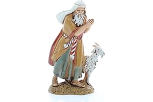 Moranduzzo Old Shepherd with Goat for Nativity Scene of 4 Inch Scale 1:20 - Unbreakable Nativity Figures - Arabic Style, Hand-Finished Painting, Official Product, Made in Italy, Sculptor M. Landi