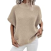 Pink Queen Women's Mock Neck Batwing Short Sleeve Loose Oversized Knit Pullover Sweater Vest Jumper Tops