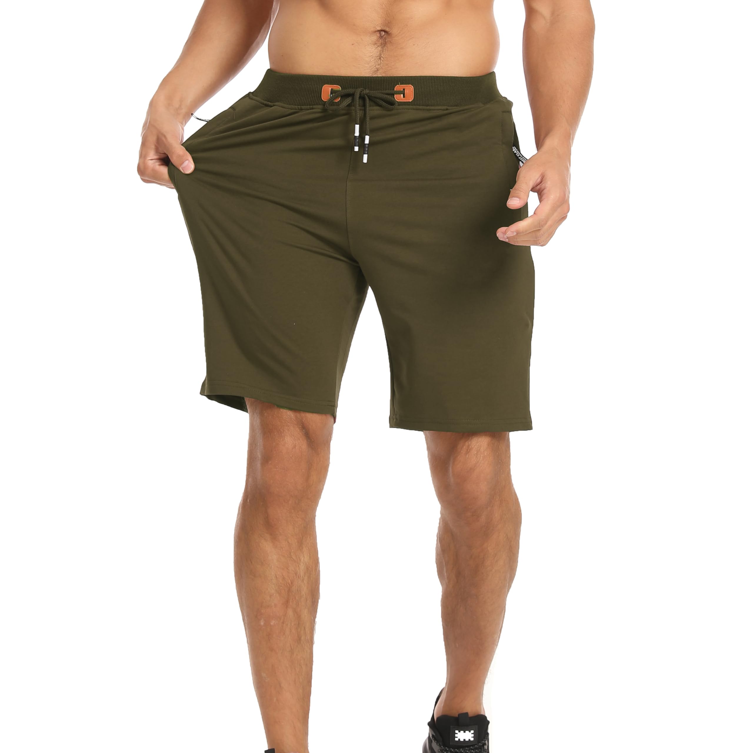 JustSun Sport Shorts Herren Kurze Hose Sommer beiläufig Baumwolle Elastische Taille Sweat Shorts Armeegrün Small 5