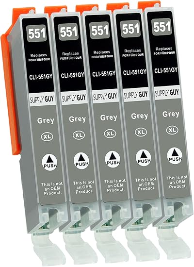 Supply Guy Canon CLI-551 GY Grey Ink Cartridges 5x13ml with Chip