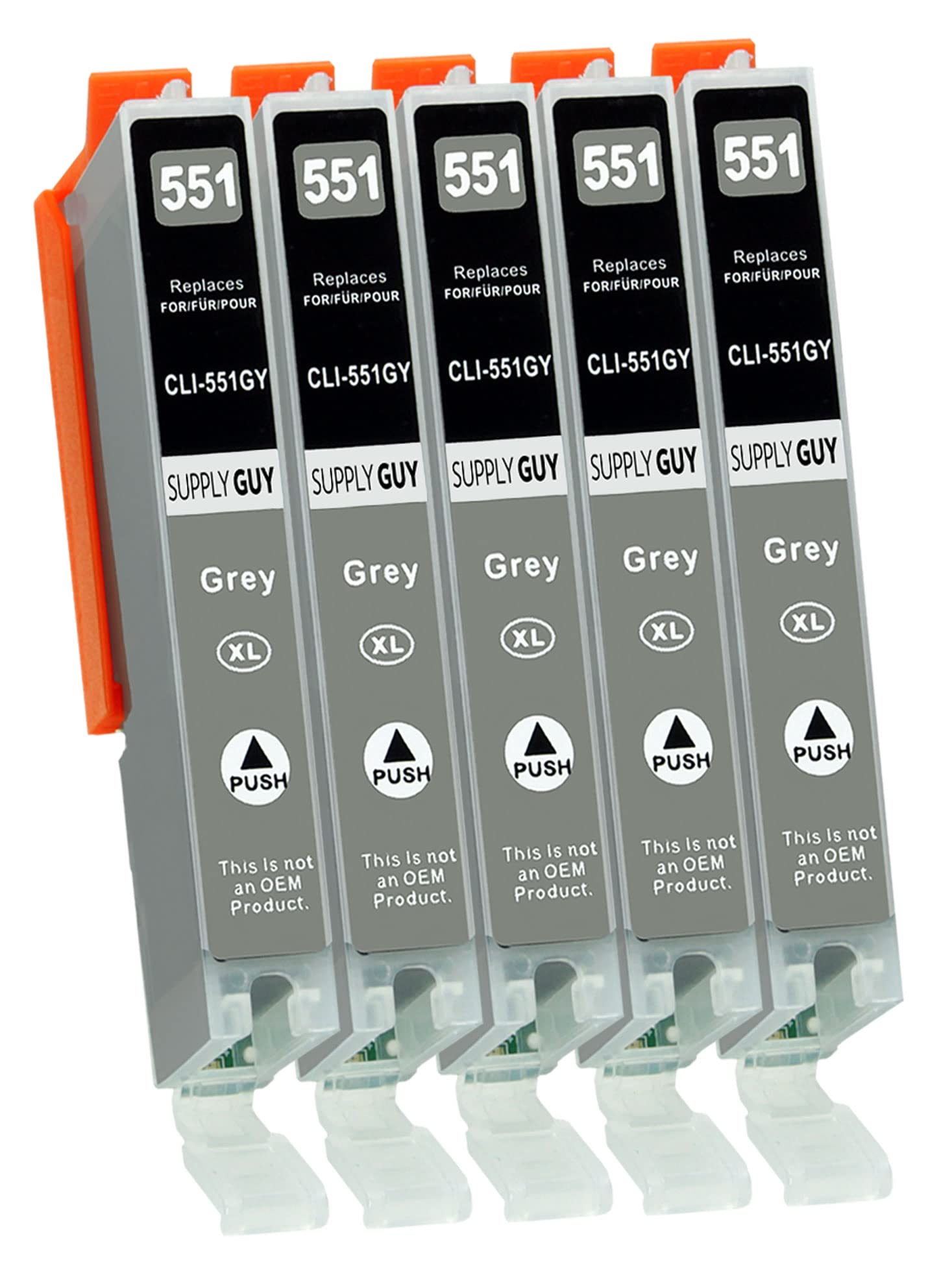Supply Guy 5 Ink cartridges compatible with Canon CLI-551 Grey with Chip and Level Indicator for Canon Pixma IP8700 IP8750 MG6300 MG6350 MG7100 MG7150 MG7500 MG7550