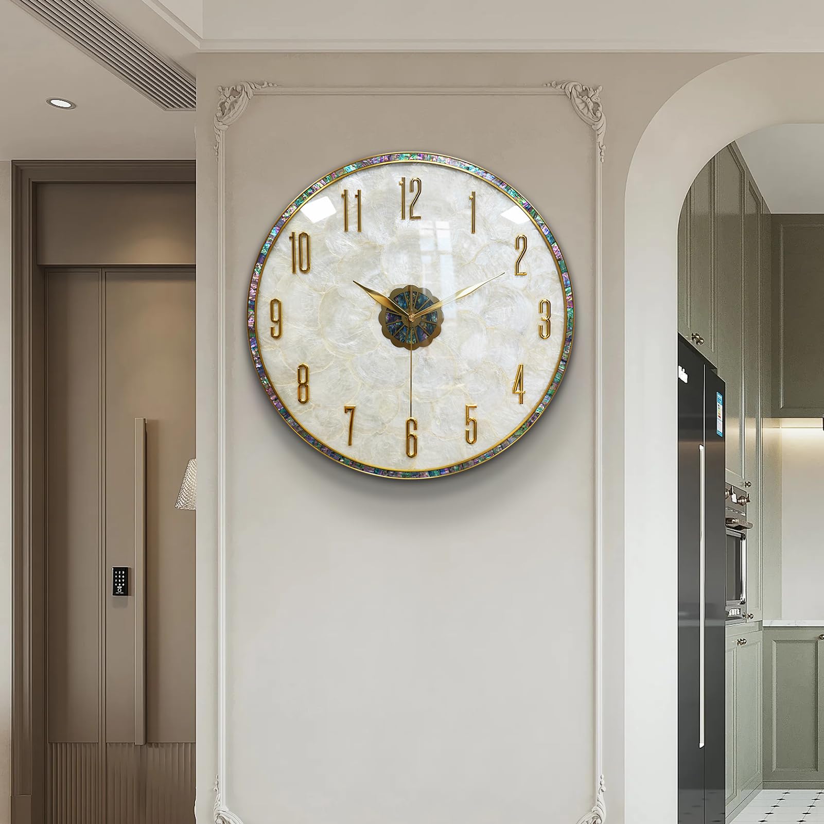 Photo 1 of HEBOIX Natural Shell Wall Clock,Large Modern Decorative Wall Clock,Creative Silent Metal Digital Clock Battery Operated for Living Room/Entryway/Bedroom/Office/Dinning Room/Kitchen Decor