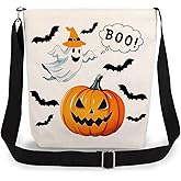 LiuenMgg Boo Pumpkin Print Canvas Crossbody Bag, Adjustable Strap Lightweight Purse with Top Zipper & Inner Pocket, Daily Shoulder Bag Halloween Present for Women