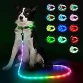 YFbrite 6Ft Light Up Dog Leash, LED &amp; Rechargeable USB-C, 15 Flashing Modes, Waterproof Reflective Dog Leash for Night Walking, 1500ft Visible Suit Medium Large Dogs