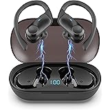 Sports Wireless Earbuds, Hadisala Bluetooth 5.1 Ear-Hooks Headphones with Mic Deep Bass, IPX7 Waterproof Noise Reduction LED 