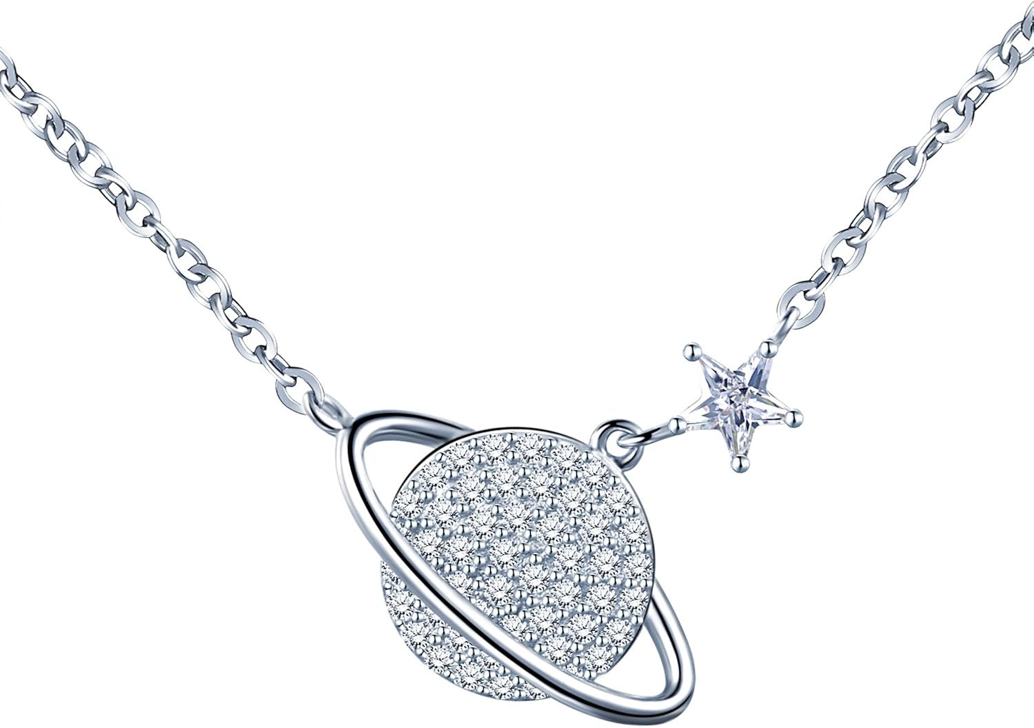 Yumilok Jewelry 925 Sterling Silver Cubic Zirconia Universe Planet Star Pendant Necklace for Women/Girls, 45 cm