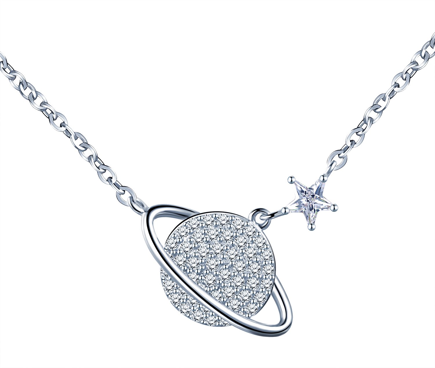 Yumilok Jewelry 925 Sterling Silver Cubic Zirconia Universe Planet Star Pendant Necklace for Women/Girls