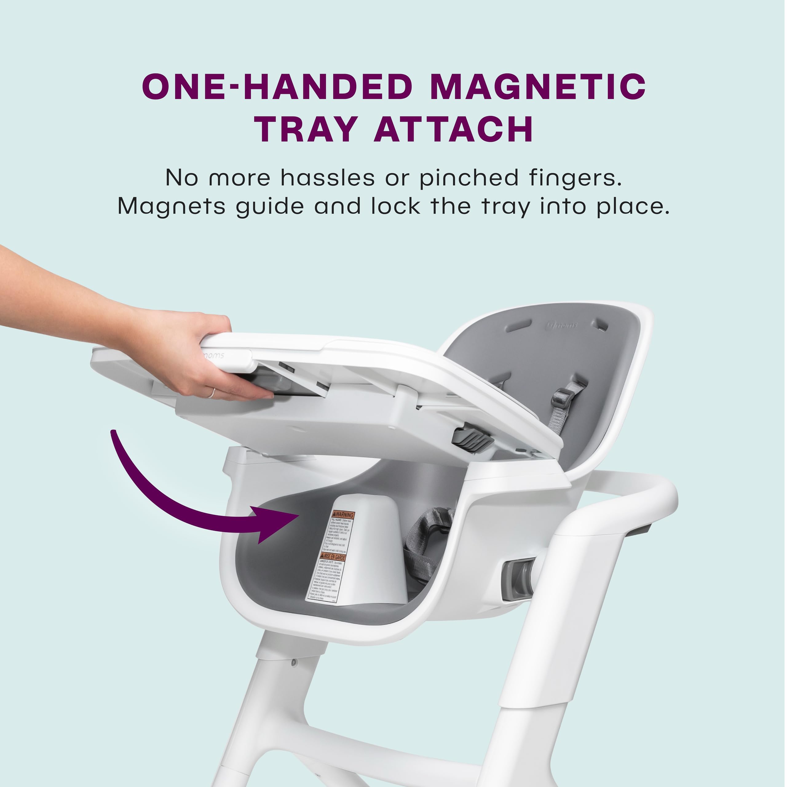 4moms Connect High Chair, One-Handed Magnetic Tray Attachment, White/Grey