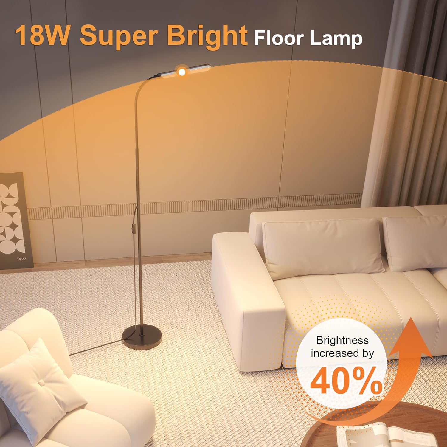 xinp Floor Lamp, Bright 18W LED Standing Lamps for Living Room, Remote Stepless Adjustable Color and Brightness Dimmable with ON/Off Switch, Gooseneck Reading Lights for Bedroom Office, 1300LM