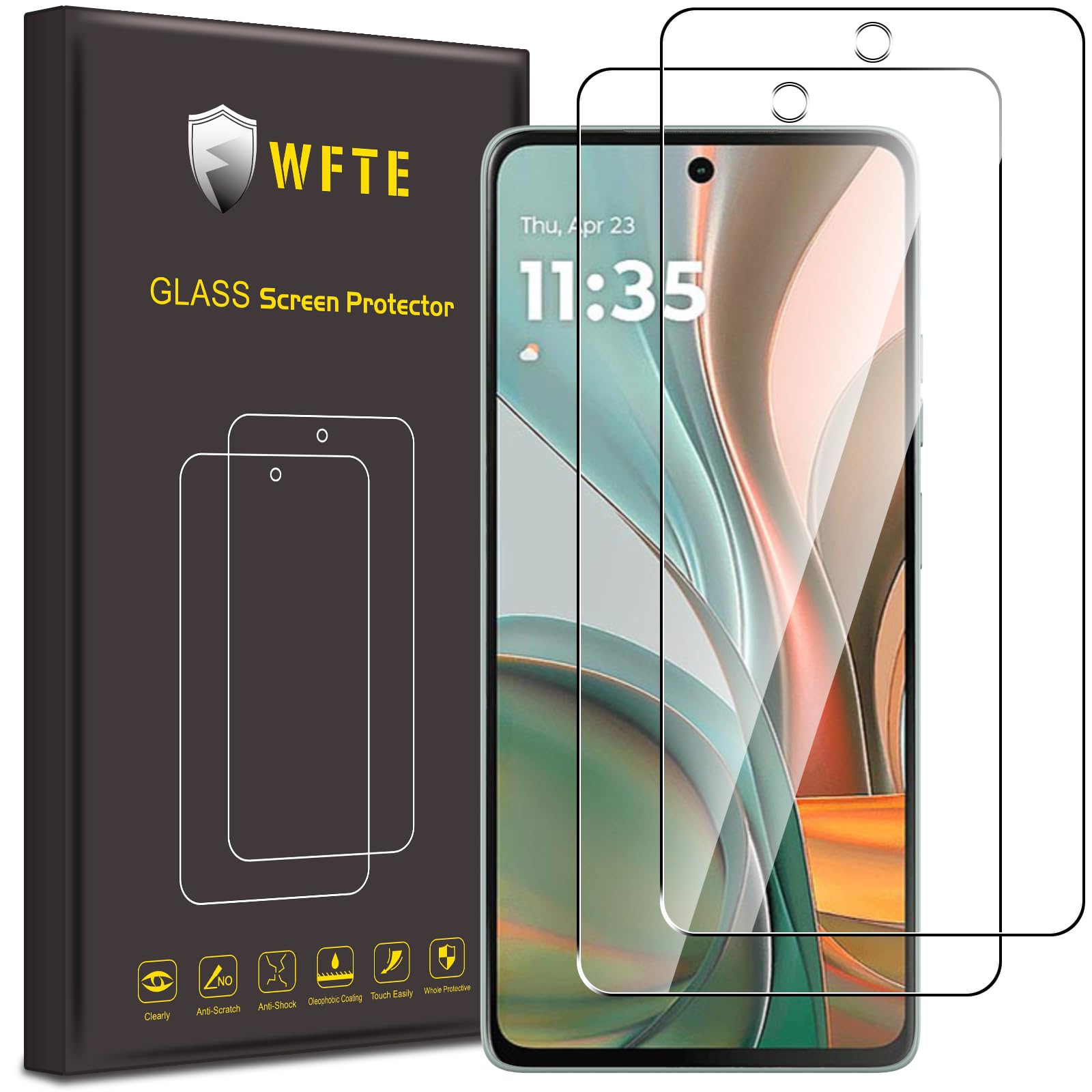 WFTE 2-Pack Screen Protector for Motorola Moto G75 5G,9H Hardness,Anti-Scratch,Anti-Fingerprint,Bubble-Free,HD Clear,Premium Protective Tempered Glass Film for Motorola G75,Case Friendly