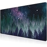 Mouse Pad, Large Galaxy Space Forest Desk Mat, Extended Non-Slip Gaming Keyboard Mousepad Desk Pad, Thick Stitched Edges Waterproof Mouse Mat 31.5"x15.7" (Night Sky Forest)