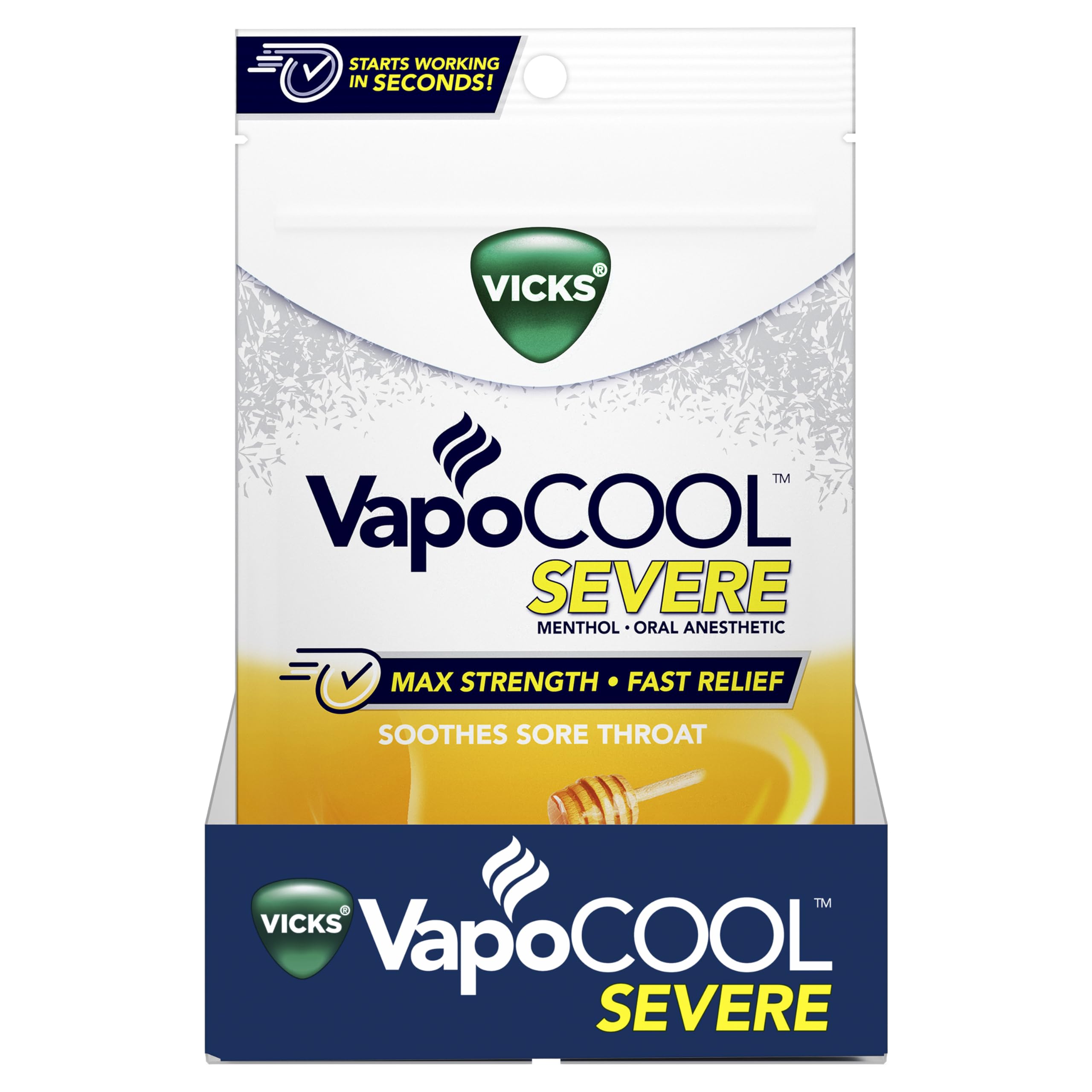 Vicks VapoCOOL SEVERE Medicated Sore Throat Drops, Fast-Acting Max Strength Relief, Soothes Sore Throat Caused by Cough, Powerful Vicks Vapors, Menthol, Honey Lemon Chill, 225 Total (5 Packs of 45)