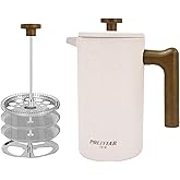 POLIVIAR French Press Coffee Maker, 34 Ounce Coffee Press with Real Wood Handle, Double Wall Insulation & Dual-Filter Screen, Food Grade Stainless Steel for Good Coffee and Tea JX2023-FPLM