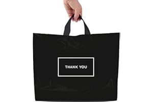 Purple Q Crafts Thank You Bags for Business Black Plastic Bags 50 Pack with Soft Loop Handle