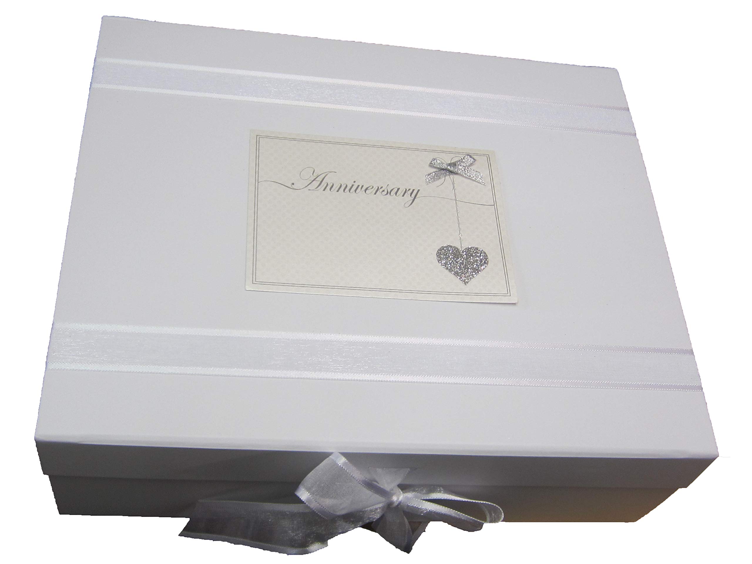 WHITE COTTON CARDS"Anniversary" Sparkling Silver Heart Wedding Anniversary Large Keepsake Box LLA-X