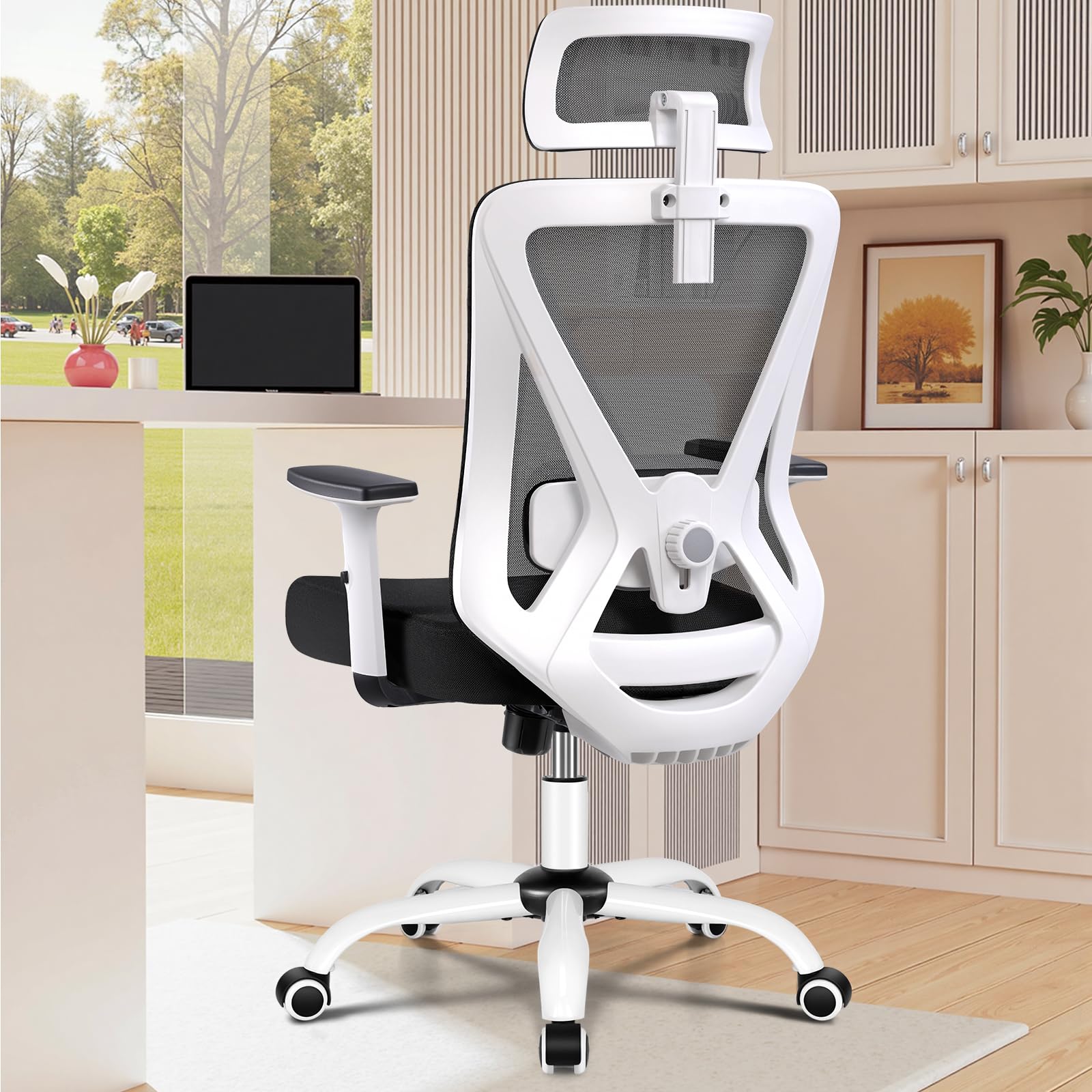 Photo 1 of FelixKing Office Chair, Comfortable Mesh Home Office Desk Chairs with Adjustable Headrest & Lumbar Support, 330 LBS Capacity High Back Swivel Ergonomic Computer Chair for Home Work,White