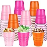 Hauwellter 100 Pcs Bulk Pink and Orange Plastic Party Disposable Cups 12 OZ | Light Pink Hot Pink and Orange Cups for Summer Tequila Sunrise Sunset Birthday Graduation Theme Party Supplies Decorations