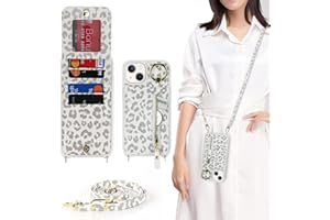 DEYHU iPhone 14 Wallet case for Women, iPhone 14 case with Strap with Card Holder Credit Card Slots Crossbody with Kickstand Zipper Shockproof Case for iPhone14 - White Leopard