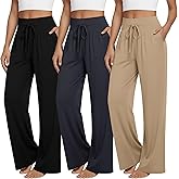 Sweetyweee 3 Pack Women's Lounge Pants Wide Leg Yoga Pants Loose Drawstring High Waisted Pajama Bottoms with Pockets