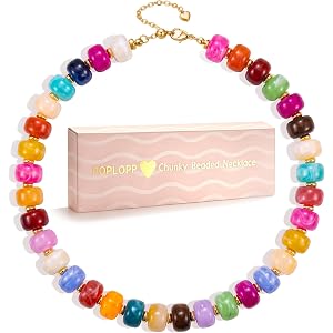 POPLOPP Chunky Beaded Necklaces for Women, Boho Large Bead Choker Necklace, Fashion Trendy Summer Beach Colorful Necklaces, H