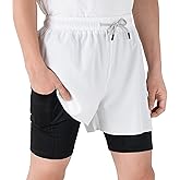 TLAENSON Boys Running Shorts with Liner Kids 2 in 1 Quick Dry Workout Athletic Shorts with Pockets