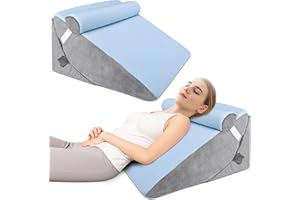 BEYOUDO 3pcs Bed Wedge Pillow Set, Adjustable Bed Wedge Pillow for Sleeping, 7 & 12 Inch Wedge Pillow Headboard for Acid Reflux and Back Pain Relief, Post Surgery, Snoring, Back Support, Light Blue
